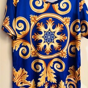 Men’s Vibrant Blue and Gold Patterned Shirt - used but kept in great condition